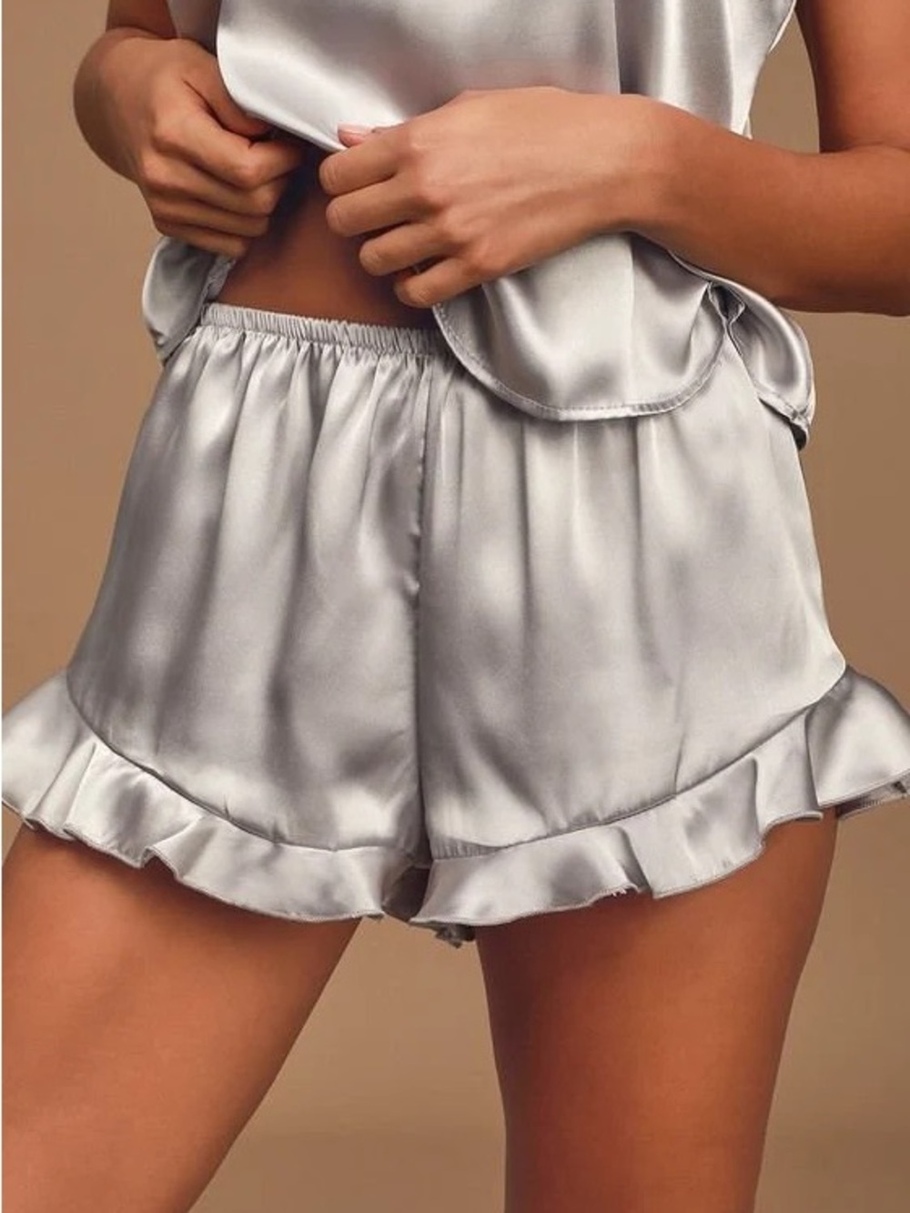 Light Blue Ruffle Trim Satin Shorts size small
